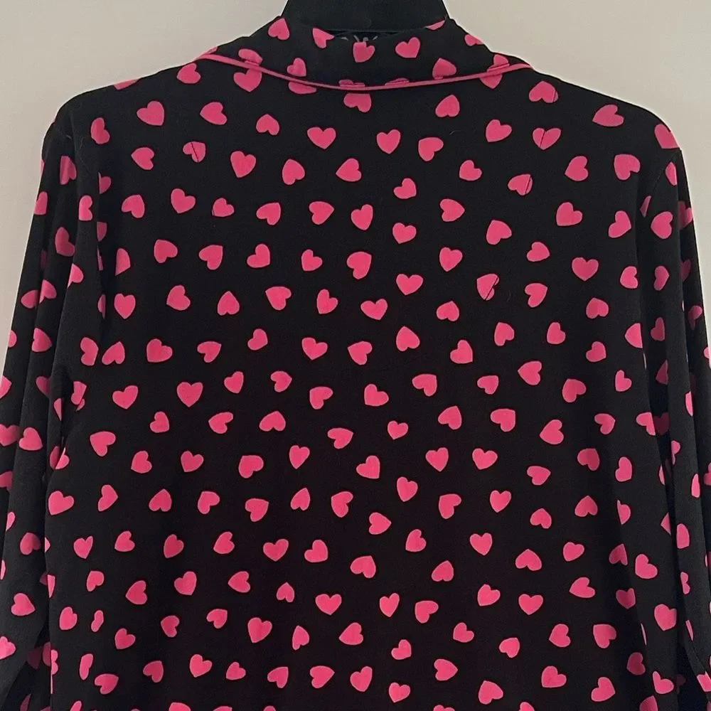 Kate Spade New York Pajama Set Small Pink Hearts Long Sleeve Pant Set